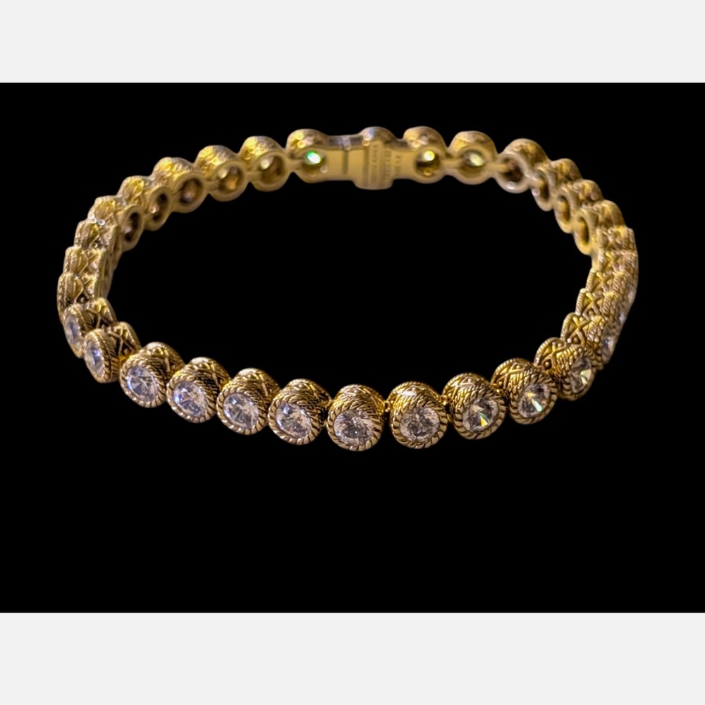Judith Ripka Yellow Gold w. Round Clear Crystal CZ 💎 Sparkle ✨ Tennis Bracelet - Picture 9 of 10